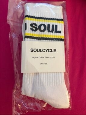 soulcycle White Crew Socks with Yellow and Black Stripes